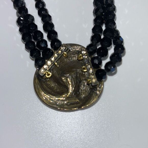 Heidi Daus Sultry Swirl Knot black beaded necklace Swarovski crystal 3 strand - Picture 5 of 10
